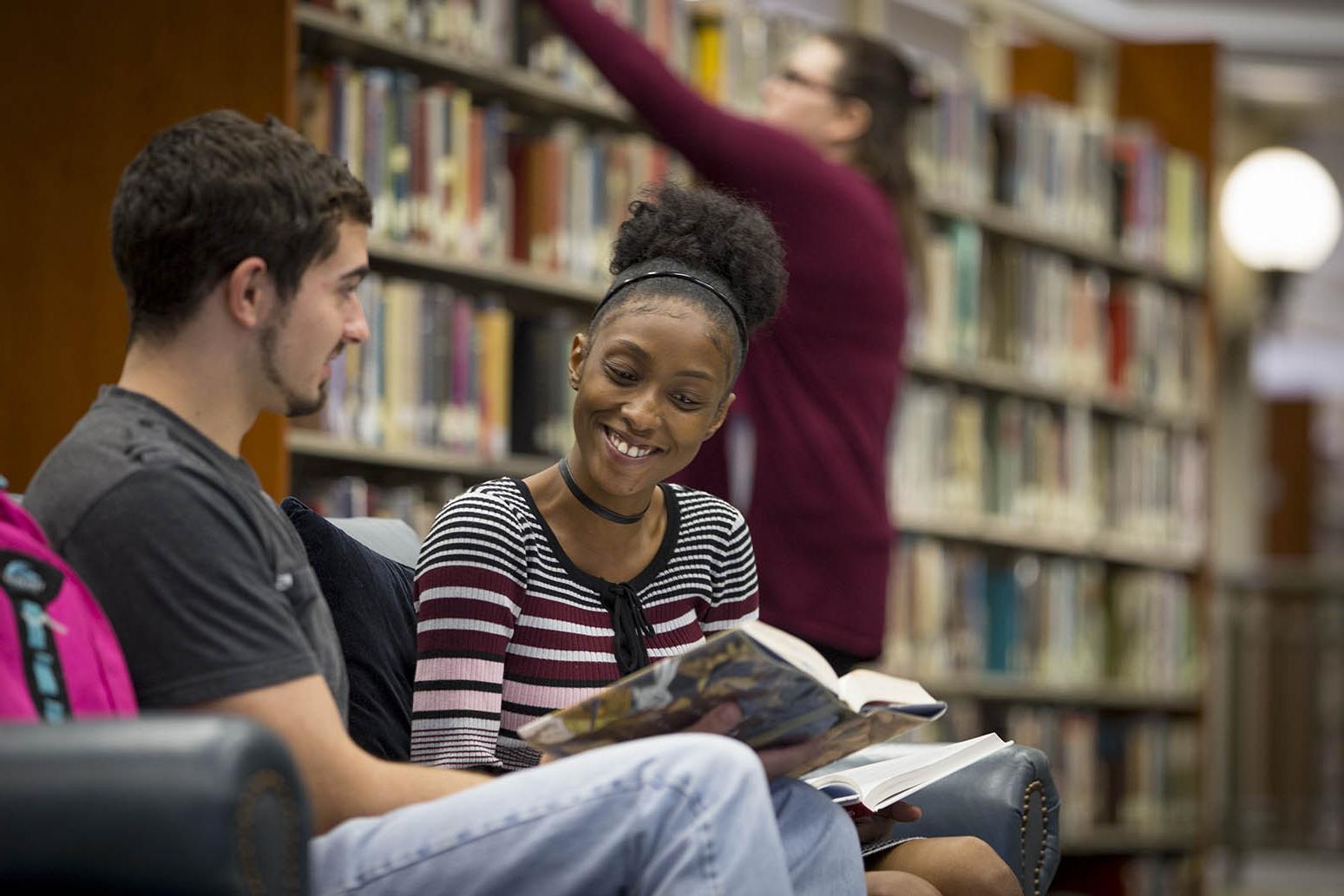 Students studying in library